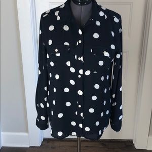 Loft navy polka dot blouse top